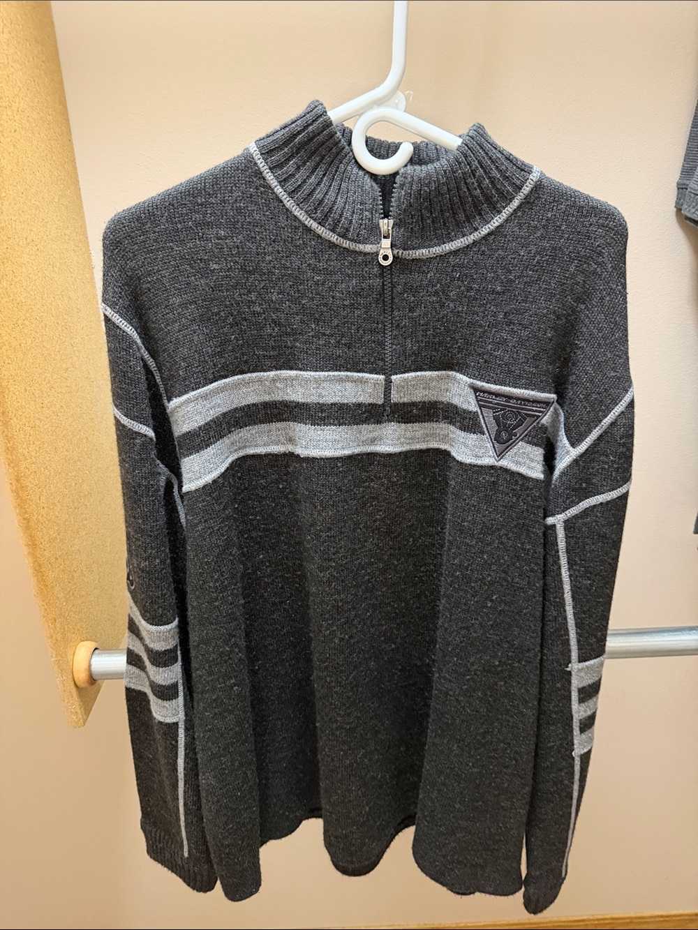 Harley-Davidson Charcoal Gray Half-Zip Sweater with Light Gray Stripes